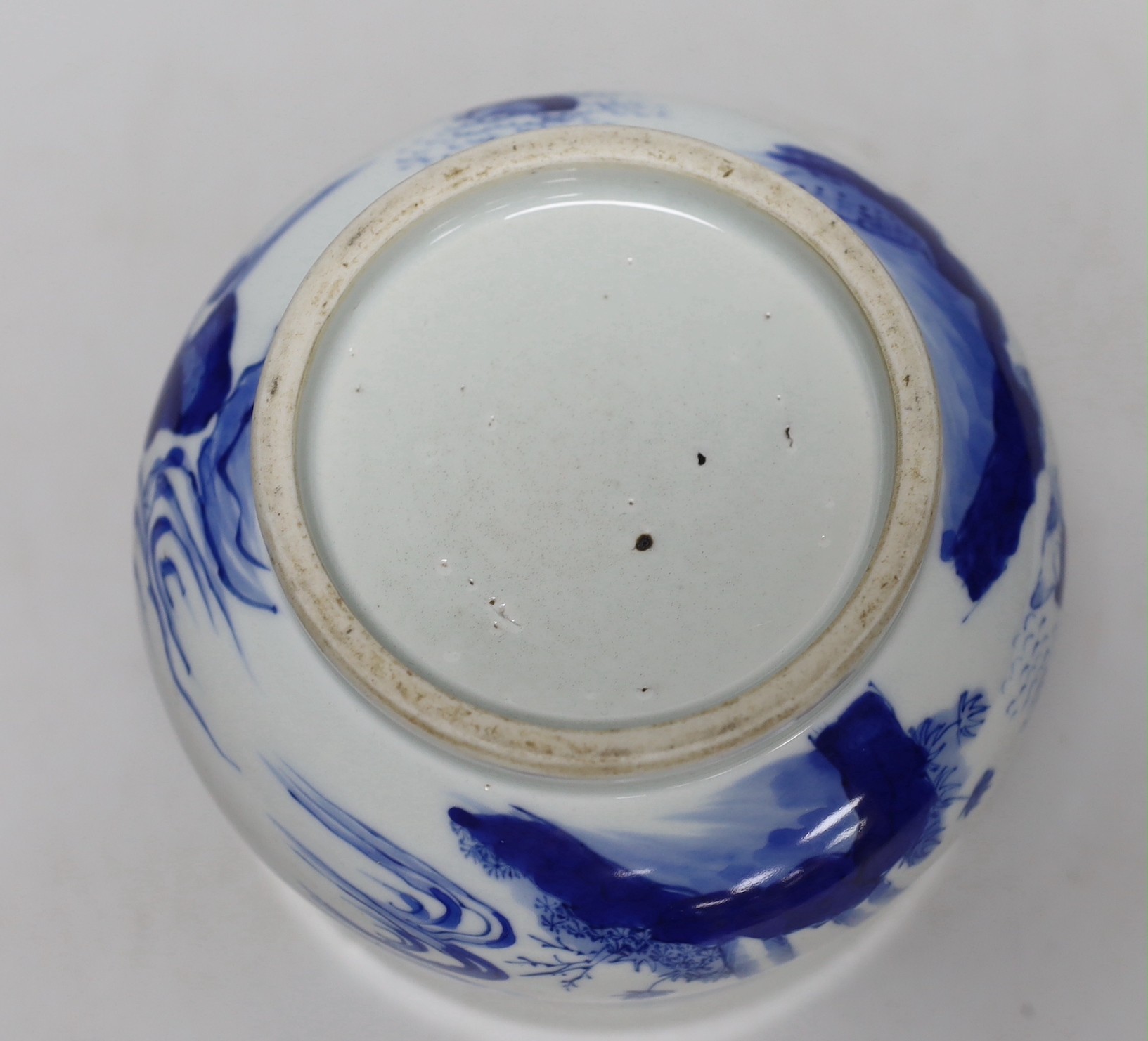A Chinese blue and white figurative 'boys' bowl, 11cm high